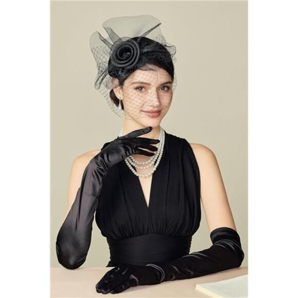 Tea Party Hat Kentucky Fascinator Derby Flower Black - Picture 5 of 7